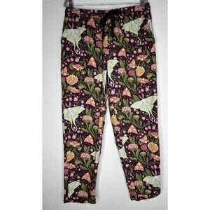 Morning Witch Pants Womens XL Purple Luna Moth Floral trousers pull on Casual